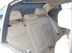 540i Back Seat w/ Aftermarket BMW Headrest Decals
